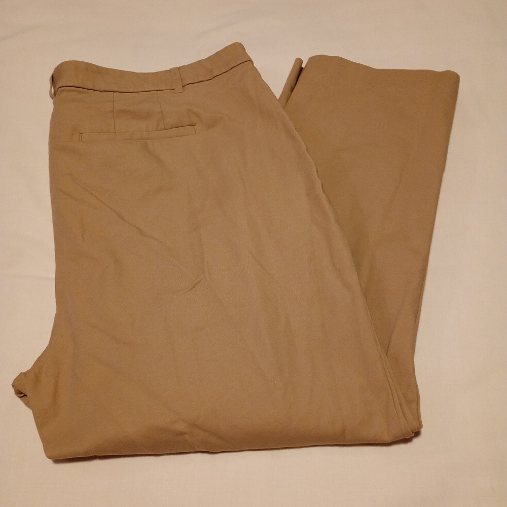 Izod Men's Size 34X32 Knit Dress Pants Camel Flat Front Pockets Button CIty EUC